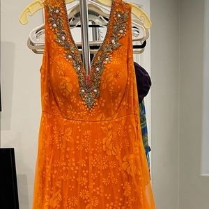Orange/Gold maxi dress with lots of stones front and back ,3 layers.